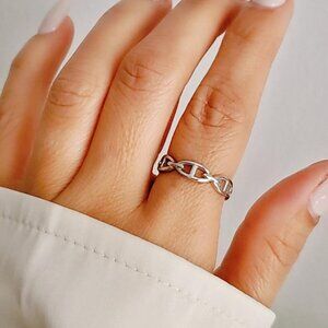Sterling Silver Chain Ring, Simple Chain Band, Thumb Ring, Stacking Ring,
